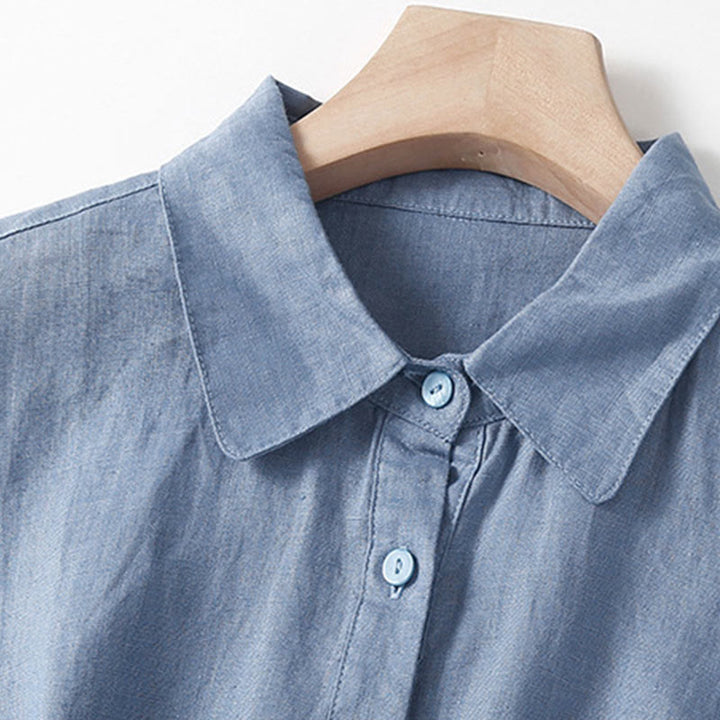 Vestido midi de algodón de manga corta, liso, con cordones y bolsillos , de Buddha Stones, para verano - image 11