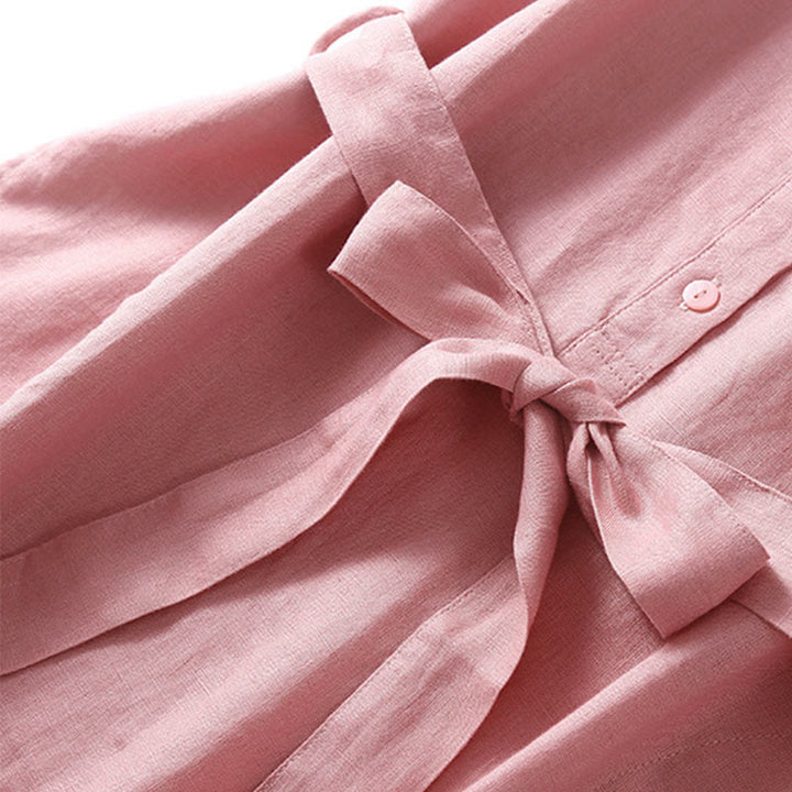 Vestido midi de algodón de manga corta, liso, con cordones y bolsillos , de Buddha Stones, para verano - image 3