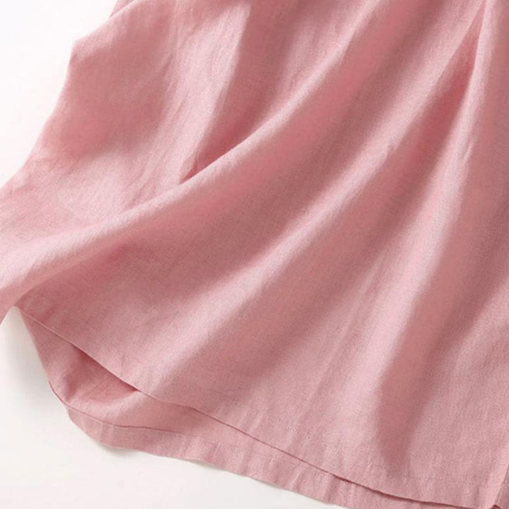 Vestido midi de algodón de manga corta, liso, con cordones y bolsillos , de Buddha Stones, para verano - image 6