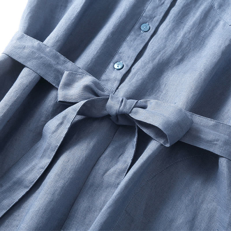 Vestido midi de algodón de manga corta, liso, con cordones y bolsillos , de Buddha Stones, para verano - image 13