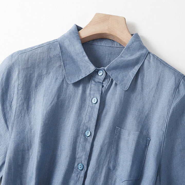 Vestido midi de algodón de manga corta, liso, con cordones y bolsillos , de Buddha Stones, para verano - image 17