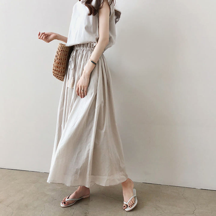 Vestido midi informal de manga corta con diseño de cordón ajustable en la cintura y estampado de Buddha Stones. - image 1