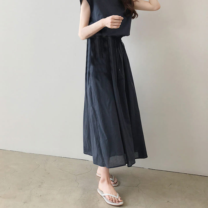 Vestido midi informal de manga corta con diseño de cordón ajustable en la cintura y estampado de Buddha Stones. - image 20