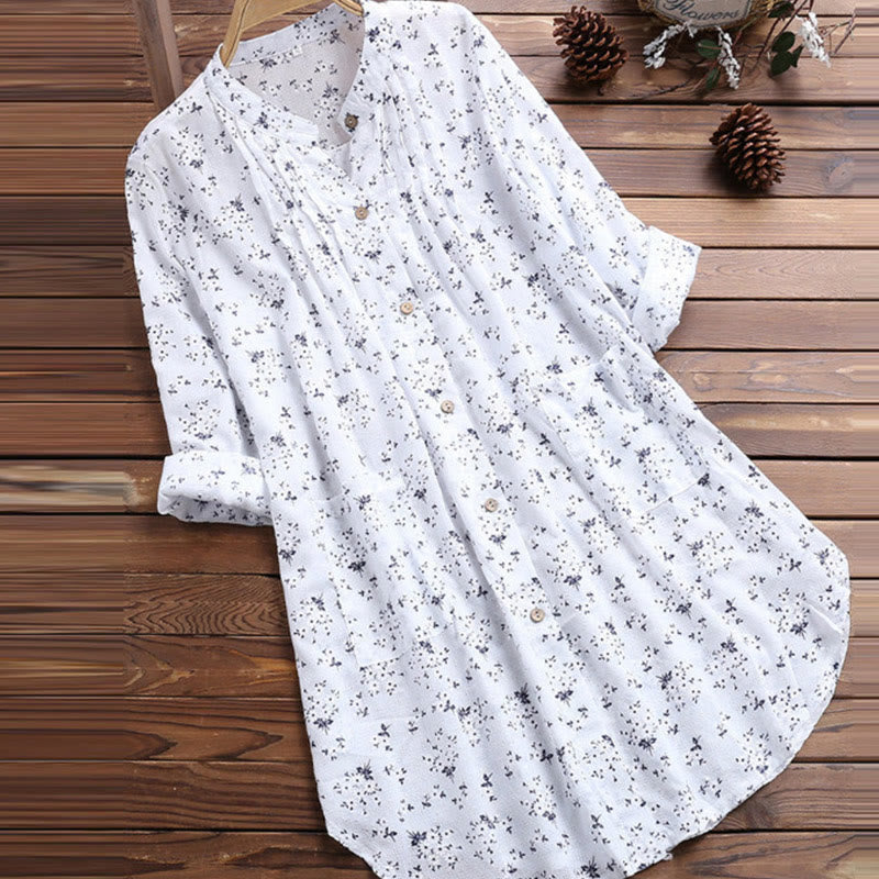 Camisa de algodón de manga larga para mujer con botones florales y Buddha Stones - Blanco - US8-10，UK/AU12-14，EU40-42 (2XL) - image 0