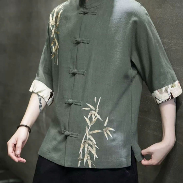 Camisa de lino y bambú de manga corta con botones de rana para hombre de Buddha Stones - image 7