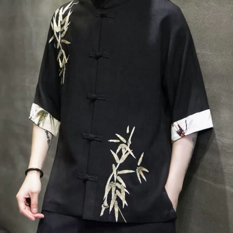 Camisa de lino y bambú de manga corta con botones de rana para hombre de Buddha Stones - image 3