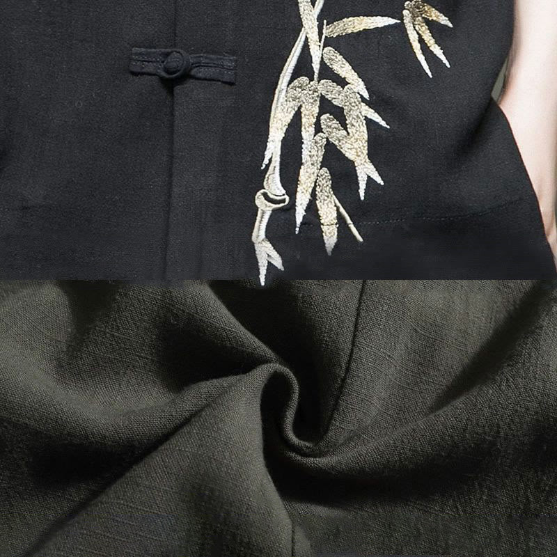 Camisa de lino y bambú de manga corta con botones de rana para hombre de Buddha Stones - image 5