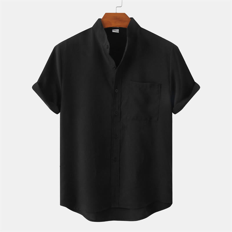 Camisa de algodón de manga corta con botones y bolsillo para hombre de Buddha Stones Summer - Negro - US/UK/AU42, EU52 (3XL) - image 7