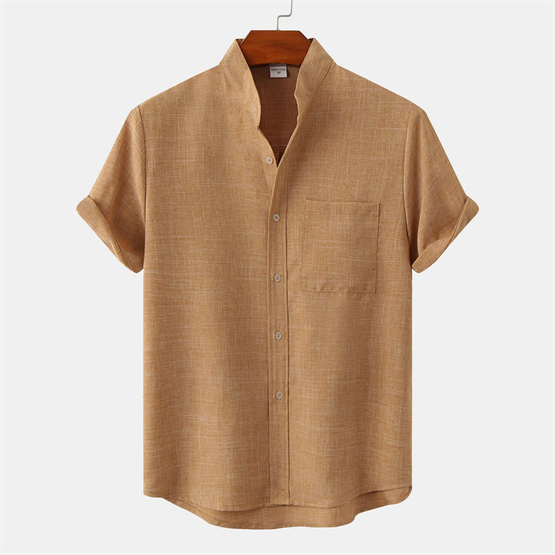 Camisa de algodón de manga corta con botones y bolsillo para hombre de Buddha Stones Summer - SandyBrown - US/UK/AU42, EU52 (3XL) - image 21