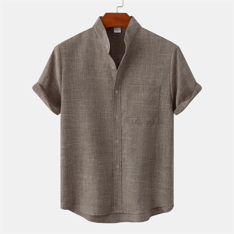 Camisa de algodón de manga corta con botones y bolsillo para hombre de Buddha Stones Summer - Caqui oscuro - US/UK/AU42, EU52 (3XL) - image 35