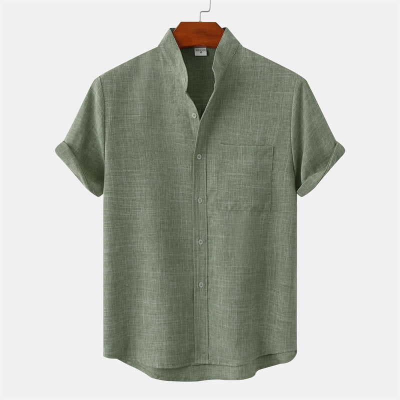 Camisa de algodón de manga corta con botones y bolsillo para hombre de Buddha Stones Summer - Verde mar oscuro - US/UK/AU42, EU52 (3XL) - image 0