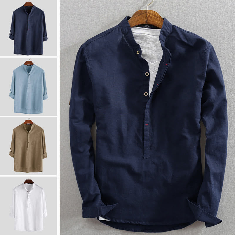 Camisa de manga larga de algodón para hombre con Buddha Stones, color liso y hasta medio botón. - image 6