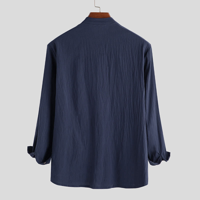 Camisa de manga larga de algodón para hombre con Buddha Stones, color liso y hasta medio botón. - image 5