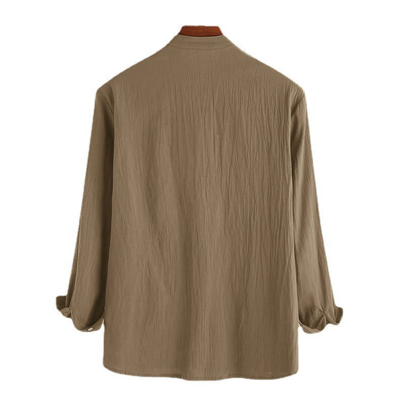 Camisa de manga larga de algodón para hombre con Buddha Stones, color liso y hasta medio botón. - image 8