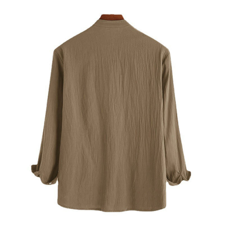 Camisa de manga larga de algodón para hombre con Buddha Stones, color liso y hasta medio botón. - image 8