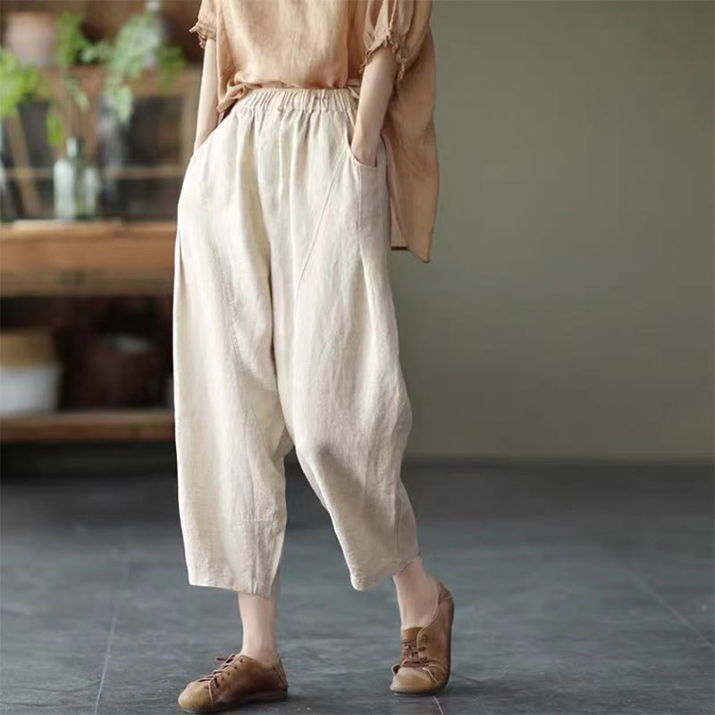 Pantalones harén de verano para mujer, informales, con diseño liso y bolsillos, de Buddha Stones - Beige - US8-10，UK/AU12-14，EU40-42 (2XL) - image 22