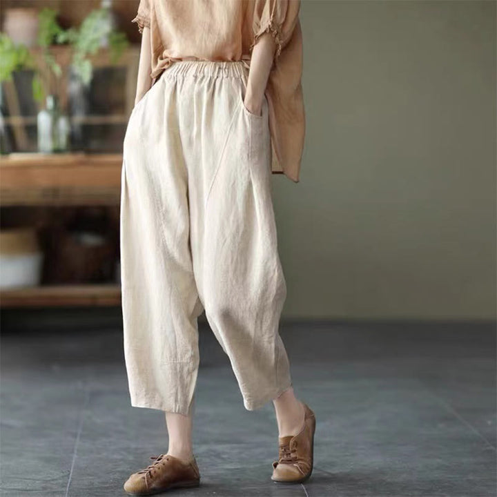 Pantalones harén de verano para mujer, informales, con diseño liso y bolsillos, de Buddha Stones - Beige - US8-10，UK/AU12-14，EU40-42 (2XL) - image 22