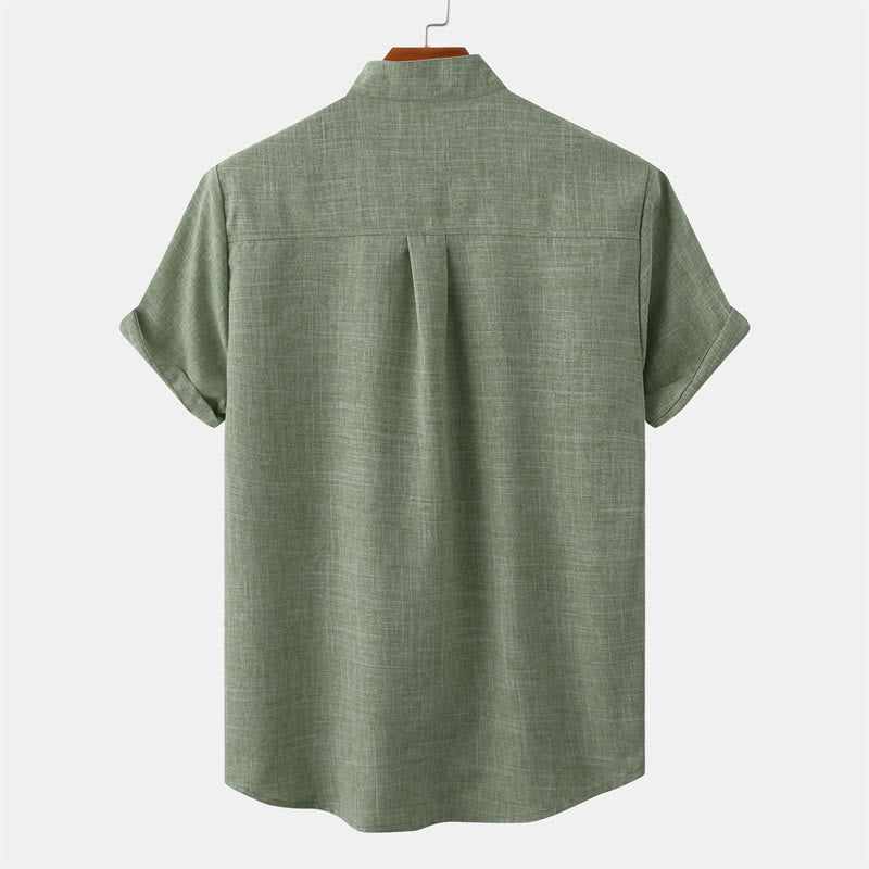 Camisa de manga corta lisa con botones y bolsillo para hombre Buddha Stones Summer - image 1