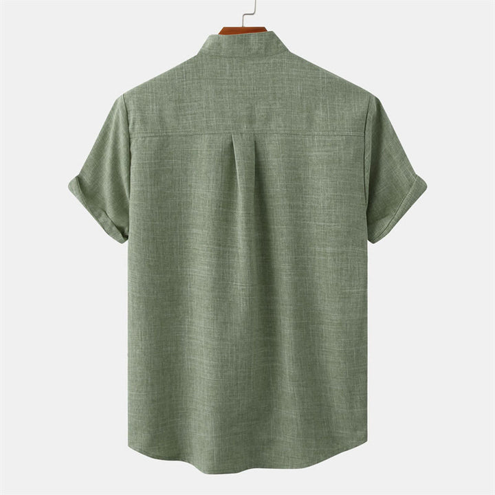 Camisa de manga corta lisa con botones y bolsillo para hombre Buddha Stones Summer - image 1