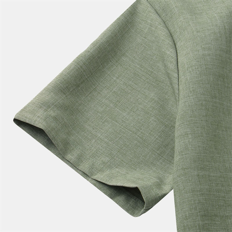 Camisa de manga corta lisa con botones y bolsillo para hombre Buddha Stones Summer - image 3