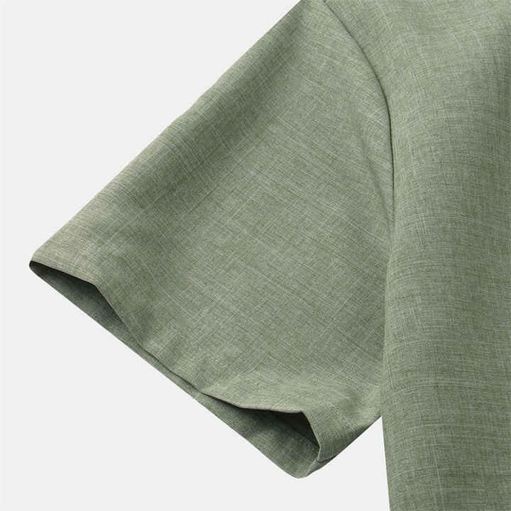 Camisa de manga corta lisa con botones y bolsillo para hombre Buddha Stones Summer - image 3