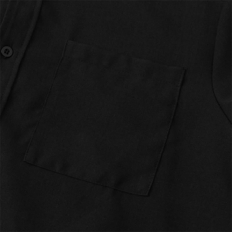 Camisa de manga corta lisa con botones y bolsillo para hombre Buddha Stones Summer - image 12