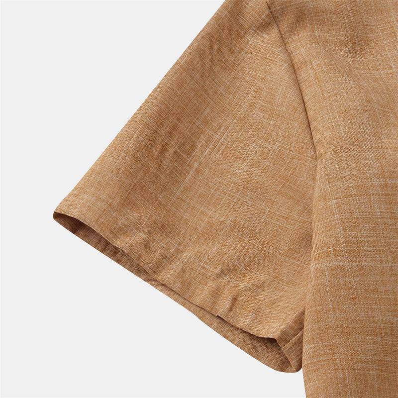 Camisa de algodón de manga corta con botones y bolsillo para hombre de Buddha Stones Summer - image 23