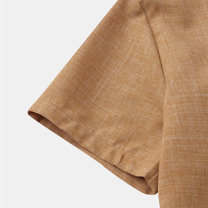 Camisa de algodón de manga corta con botones y bolsillo para hombre de Buddha Stones Summer - image 23