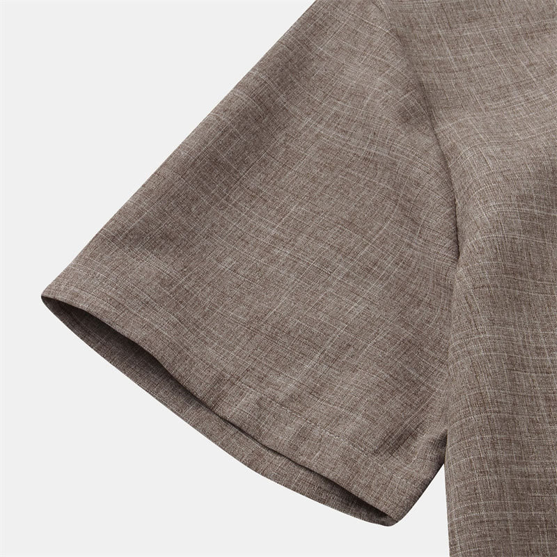 Camisa de algodón de manga corta con botones y bolsillo para hombre de Buddha Stones Summer - image 38