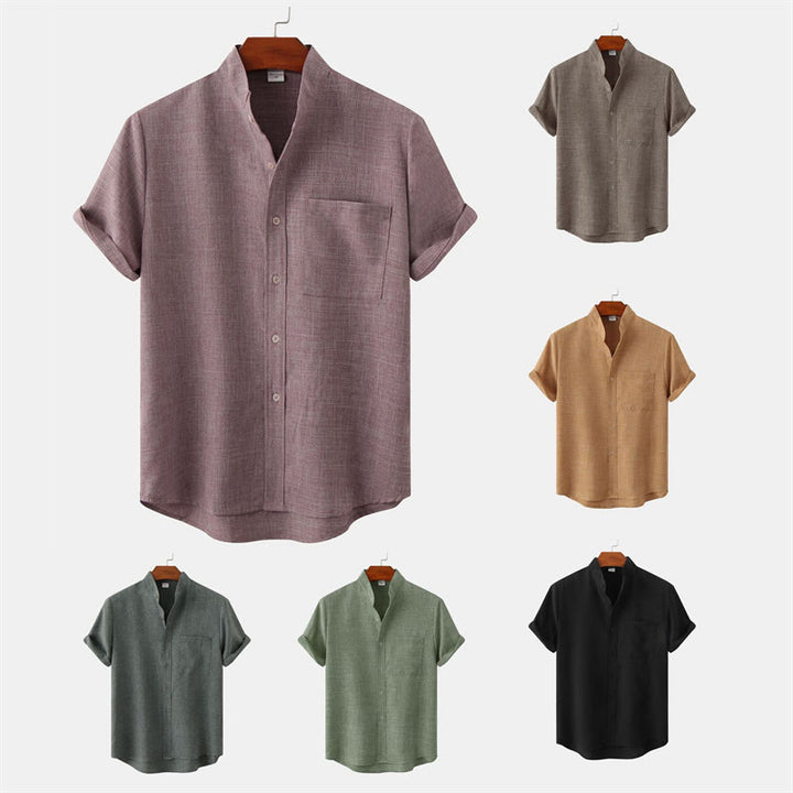 Camisa de manga corta lisa con botones y bolsillo para hombre Buddha Stones Summer - image 42