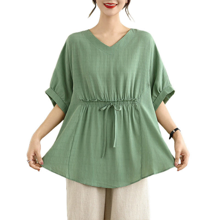 Camiseta casual de mujer con media manga y medio botón en color liso con Buddha Stones - image 23