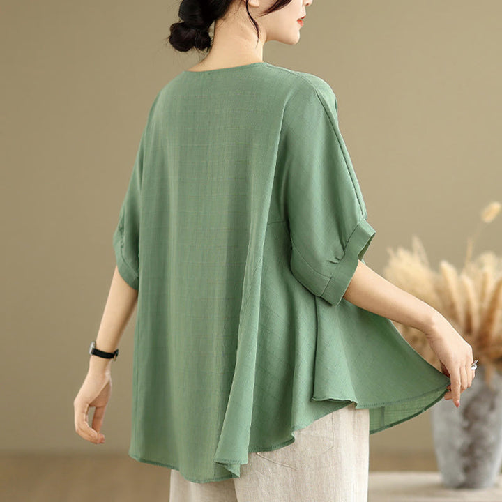 Camiseta casual de mujer con media manga y medio botón en color liso con Buddha Stones - image 15