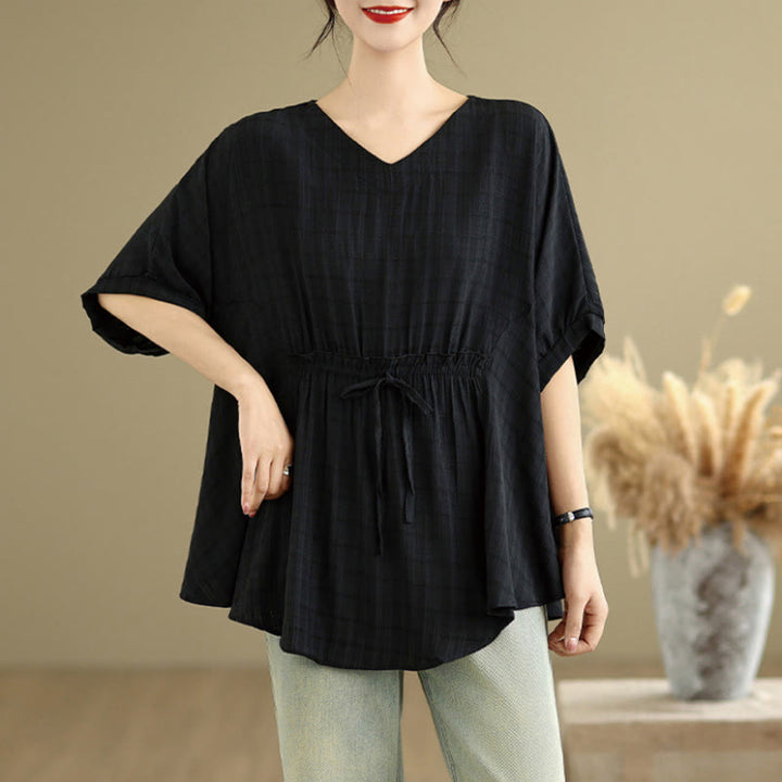 Camiseta casual de mujer con media manga y medio botón en color liso con Buddha Stones - Negro - US12, UK/AU16, EU44 (2XL) - image 6