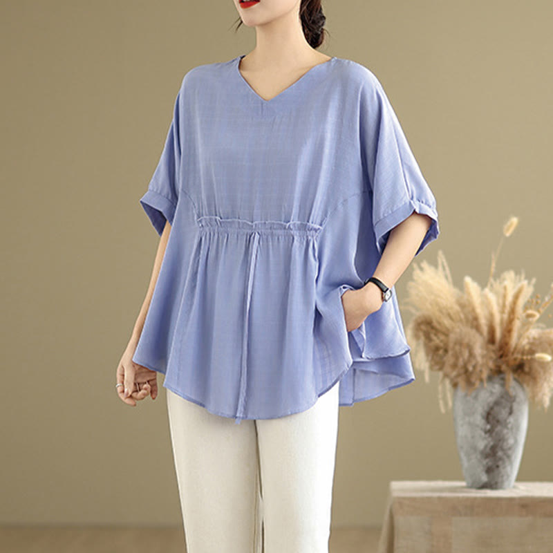 Camiseta casual de mujer con media manga y medio botón en color liso con Buddha Stones - image 2