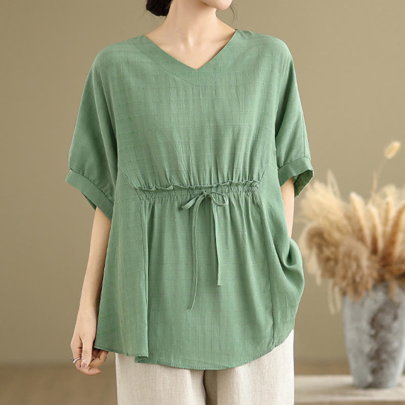 Camiseta casual de mujer con media manga y medio botón en color liso con Buddha Stones - image 16