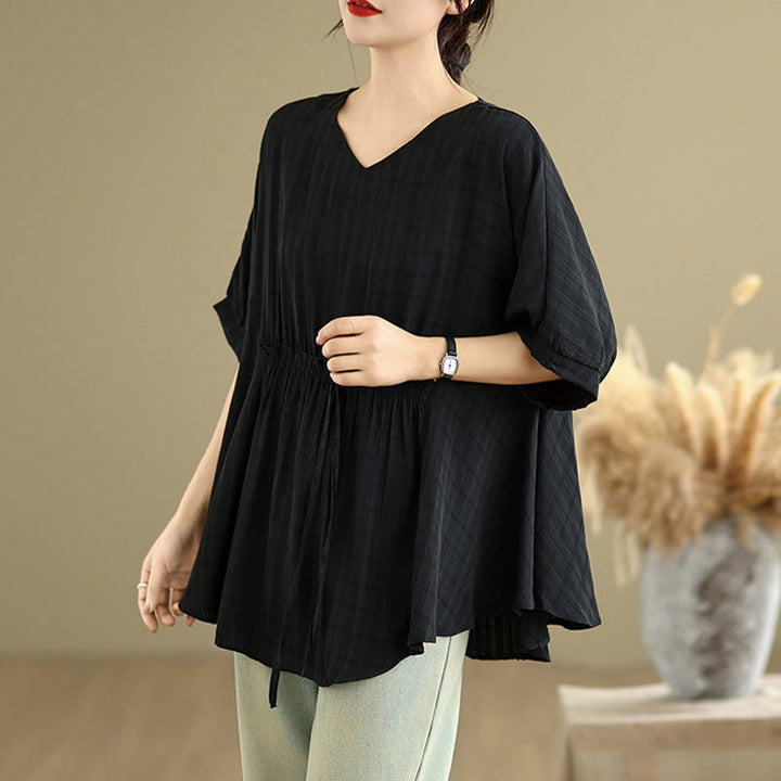 Camiseta casual de mujer con media manga y medio botón en color liso con Buddha Stones - image 8