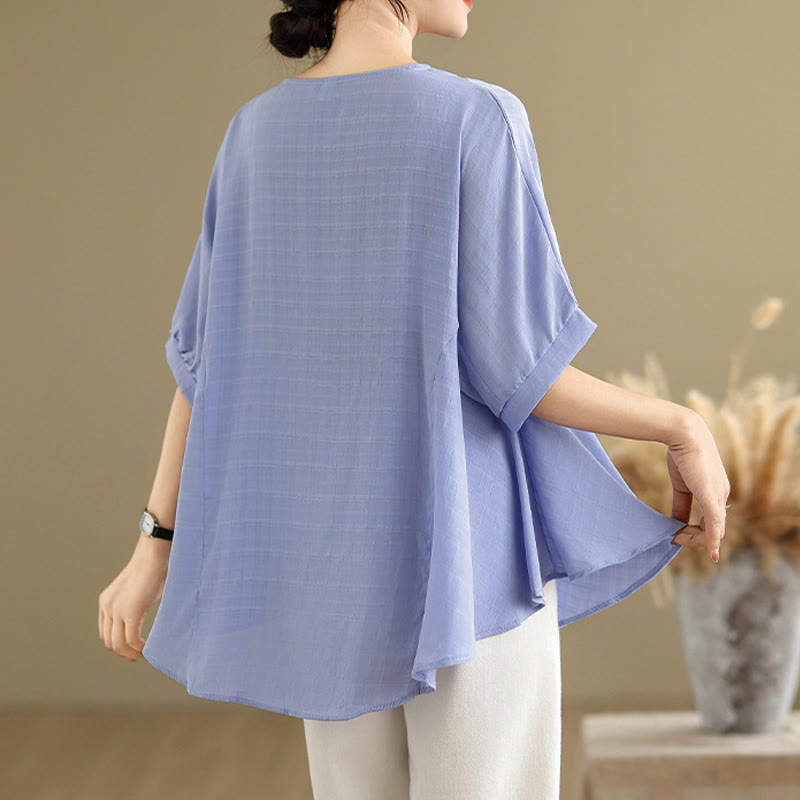 Camiseta casual de mujer con media manga y medio botón en color liso con Buddha Stones - image 4