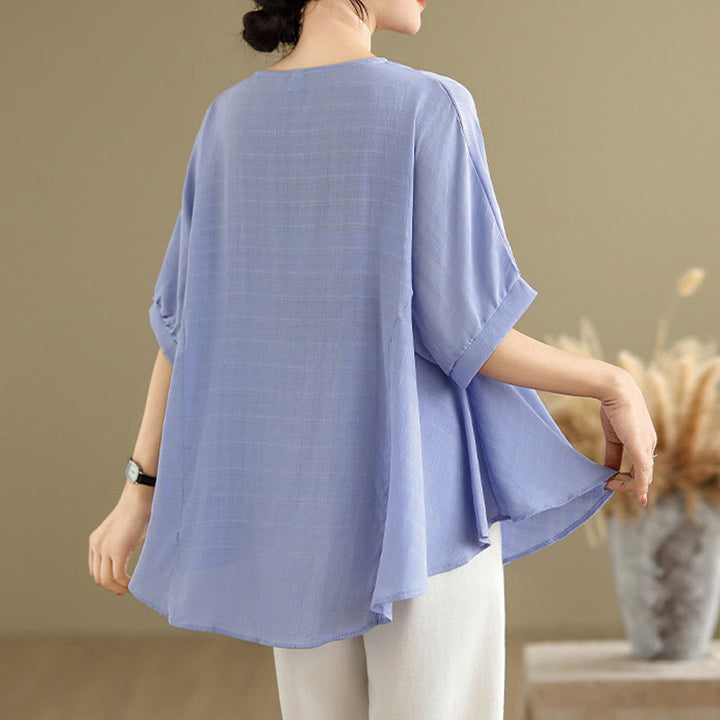 Camiseta casual de mujer con media manga y medio botón en color liso con Buddha Stones - image 4