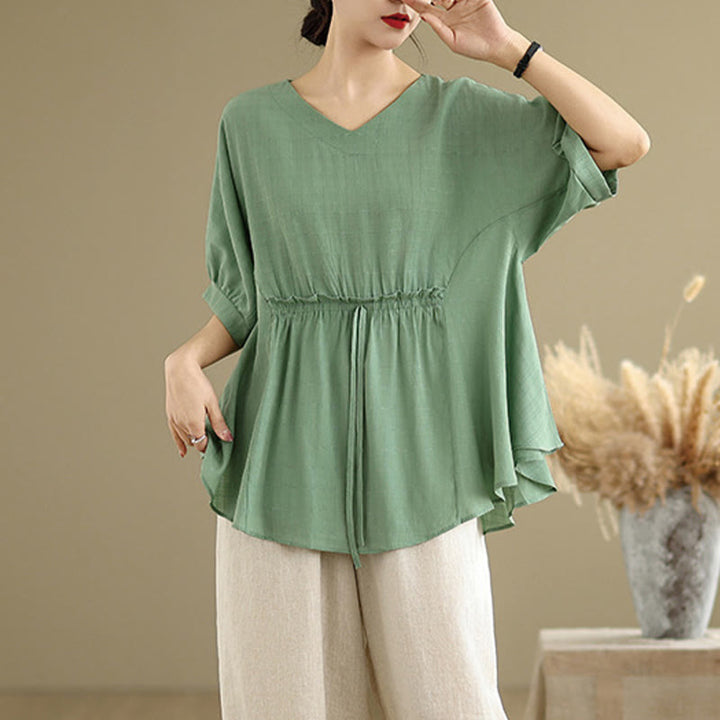 Camiseta casual de mujer con media manga y medio botón en color liso con Buddha Stones - image 18