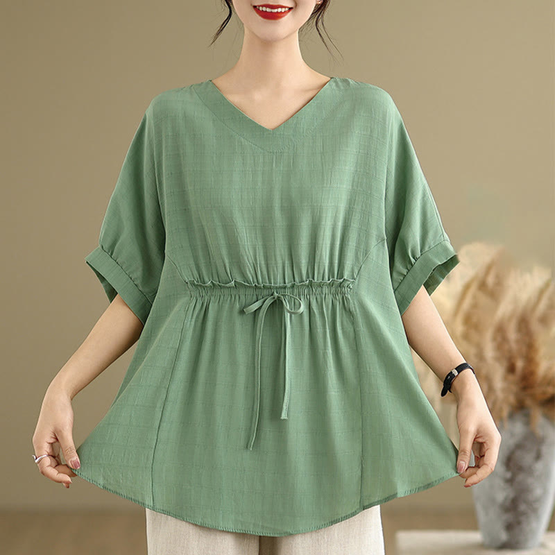 Camiseta casual de mujer con media manga y medio botón en color liso con Buddha Stones - image 13