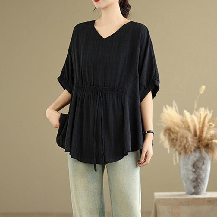 Camiseta casual de mujer con media manga y medio botón en color liso con Buddha Stones - image 9