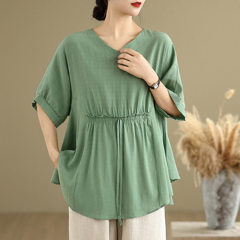 Camiseta casual de mujer con media manga y medio botón en color liso con Buddha Stones - image 17