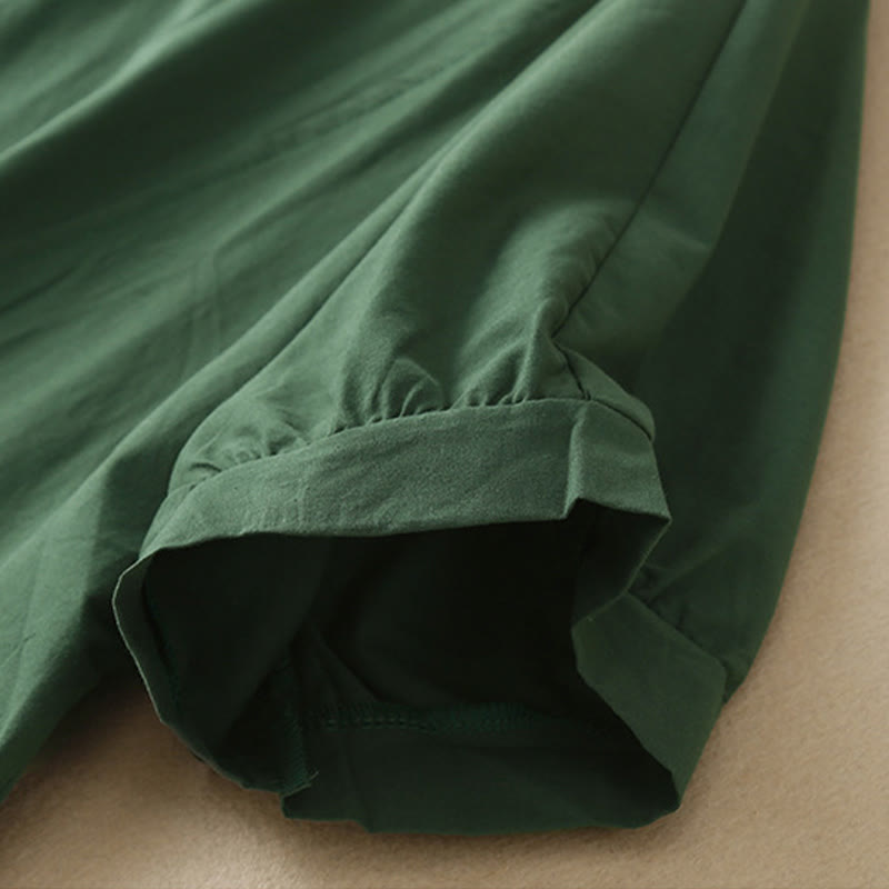 Vestido midi de algodón con cuello en V, manga corta y bolsillos, diseño casual de Buddha Stones en colores puros - image 1