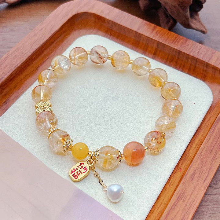 Pulsera Nafu de cuentas de citrino natural con Buddha Stones