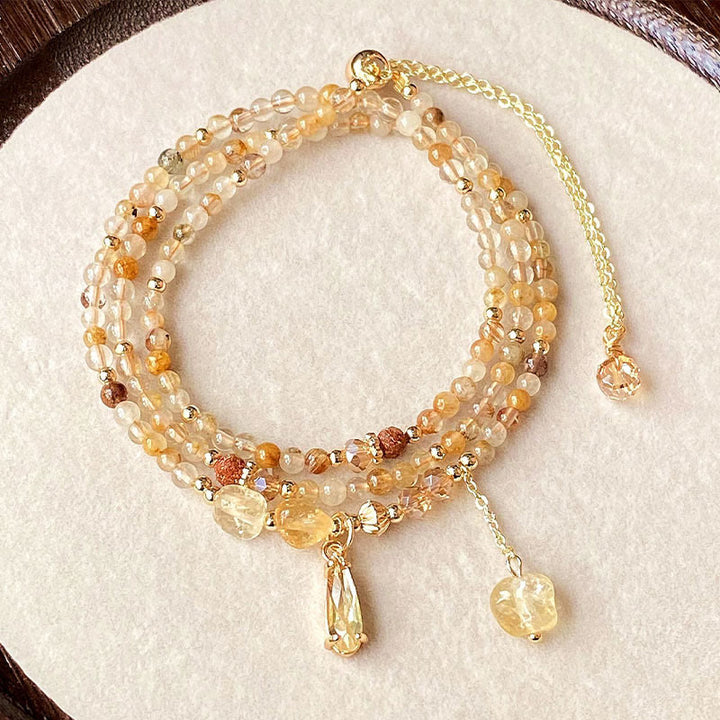 Pulsera multicapa con cuentas de citrino natural de Buddha Stones - Citrino (circunferencia de la muñeca: 15-21 cm) - image 0