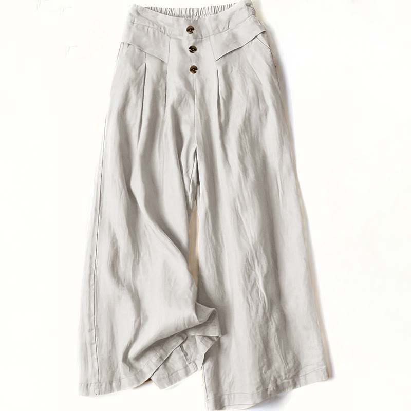 Pantalones anchos de algodón para mujer, estilo retro, informal, de cintura alta y con bolsillos, de Buddha Stones - FloralBlanco - US12，UK/AU16，EU44 (XL) - image 5