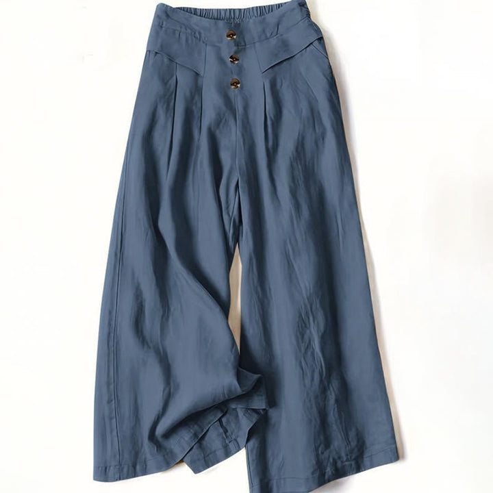 Pantalones anchos de algodón para mujer, estilo retro, informal, de cintura alta y con bolsillos, de Buddha Stones - Azul acero - US12，UK/AU16，EU44 (XL) - image 9