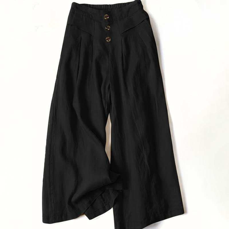 Pantalones anchos de algodón para mujer, estilo retro, informal, de cintura alta y con bolsillos, de Buddha Stones - Negro - US12，UK/AU16，EU44 (XL) - image 6