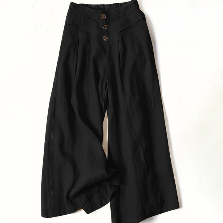 Pantalones anchos de algodón para mujer, estilo retro, informal, de cintura alta y con bolsillos, de Buddha Stones - Negro - US12，UK/AU16，EU44 (XL) - image 6