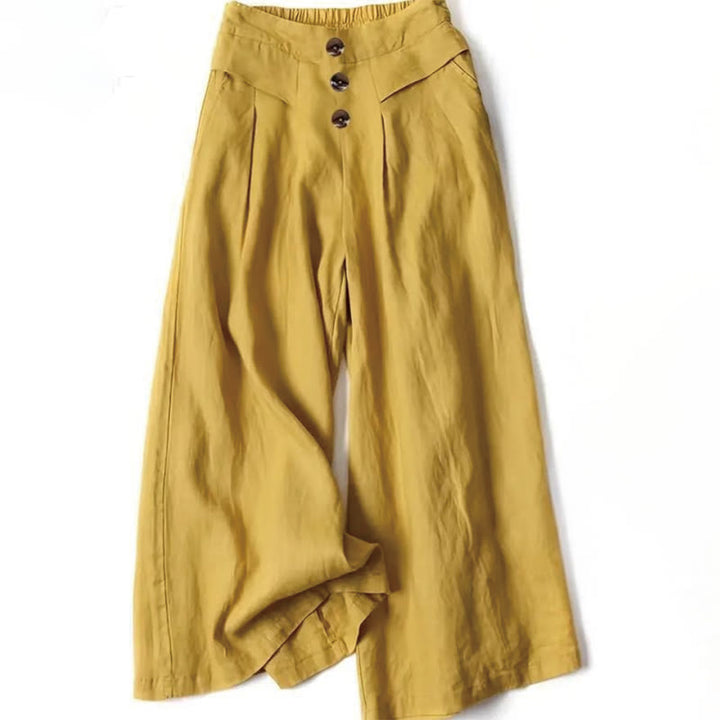 Pantalones anchos de algodón para mujer, estilo retro, informal, de cintura alta y con bolsillos, de Buddha Stones - Oro - US12，UK/AU16，EU44 (XL) - image 1
